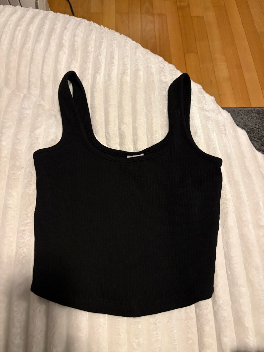 Women's Black Ribbed Tank Crop Top - Sleeveless Scoop Neck